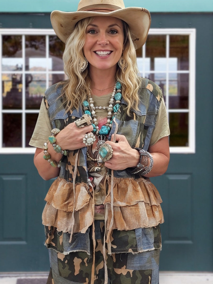 Camouflage Patchwork Ruffled Vest