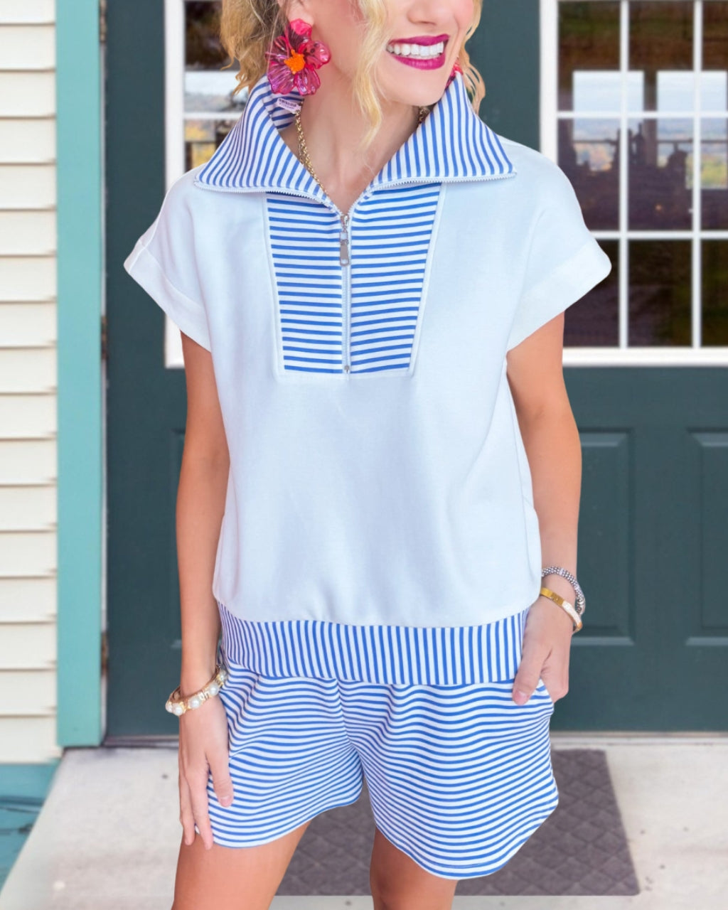 Striped Patchwork Shorts Set