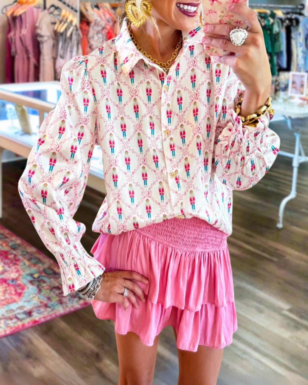 Trendy Nutcracker Printed Satin Top