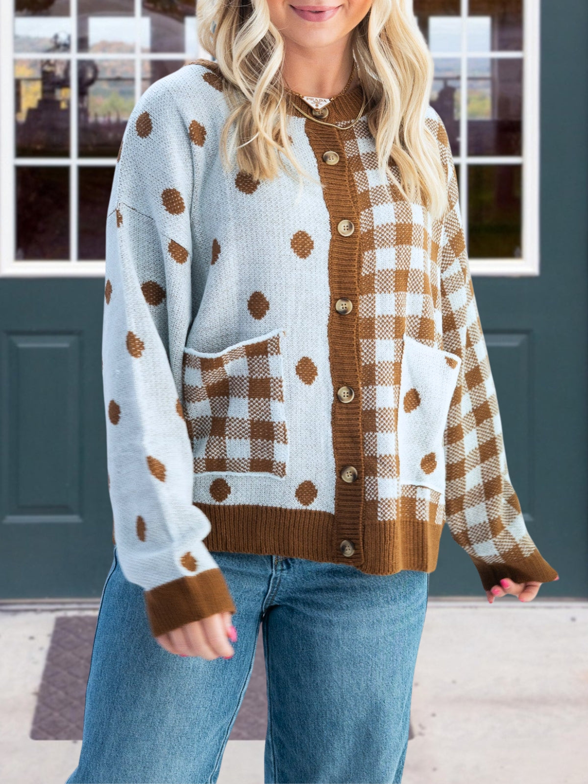 Polka-dot Plaid Patchwork Cardigan