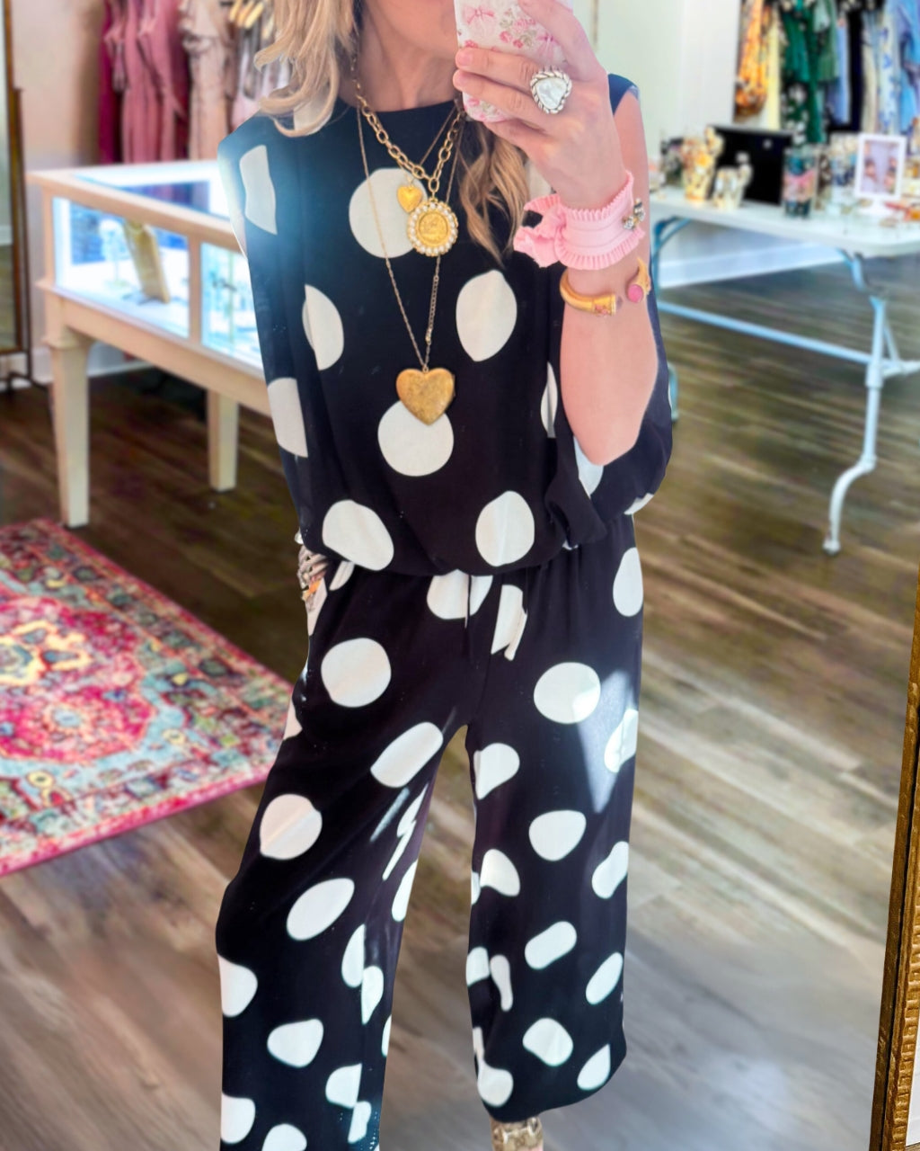 Casual Polka Dot Sleeveless Satin Set