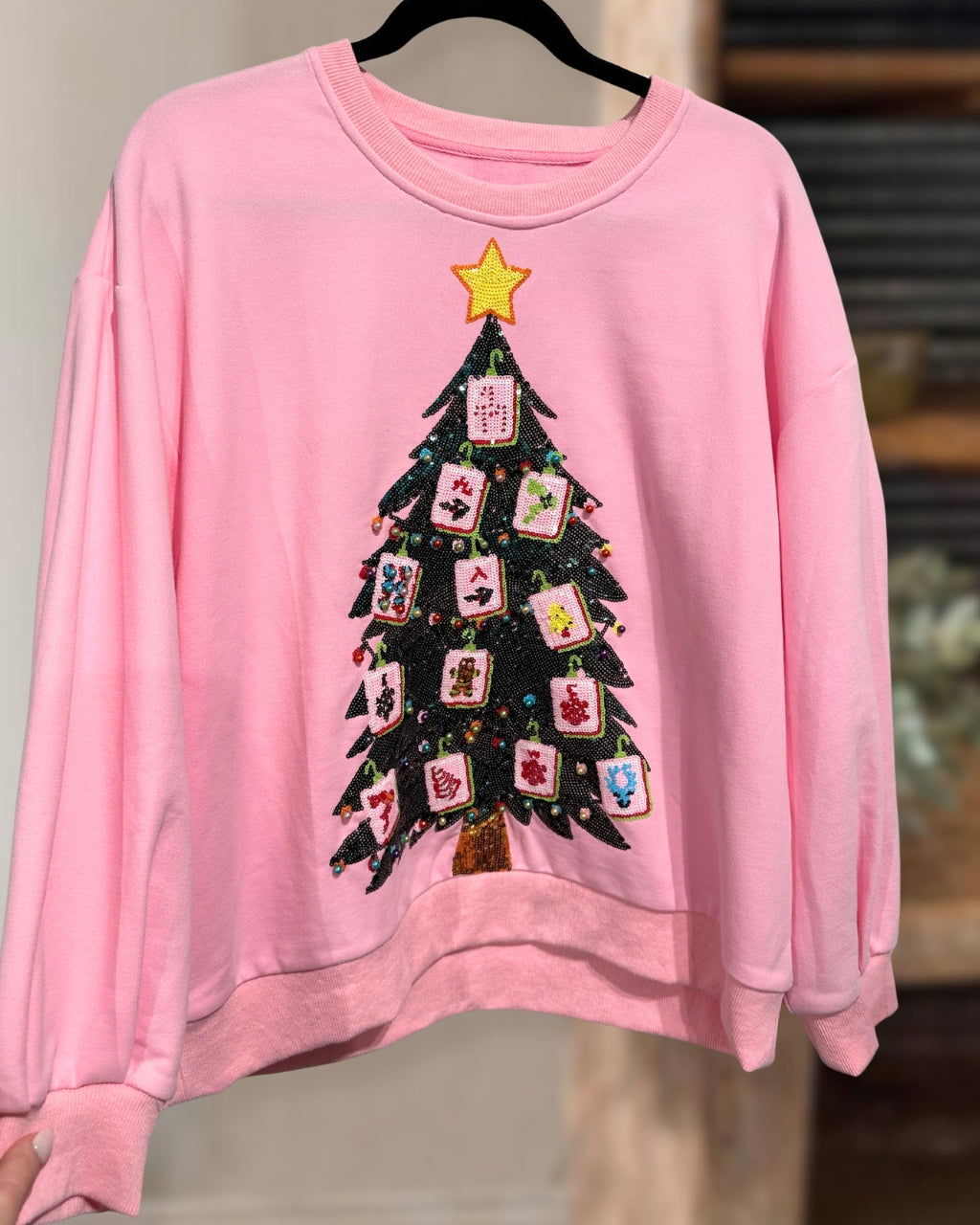Fun Mahjong Christmas Tree Sequin Sweatshirt