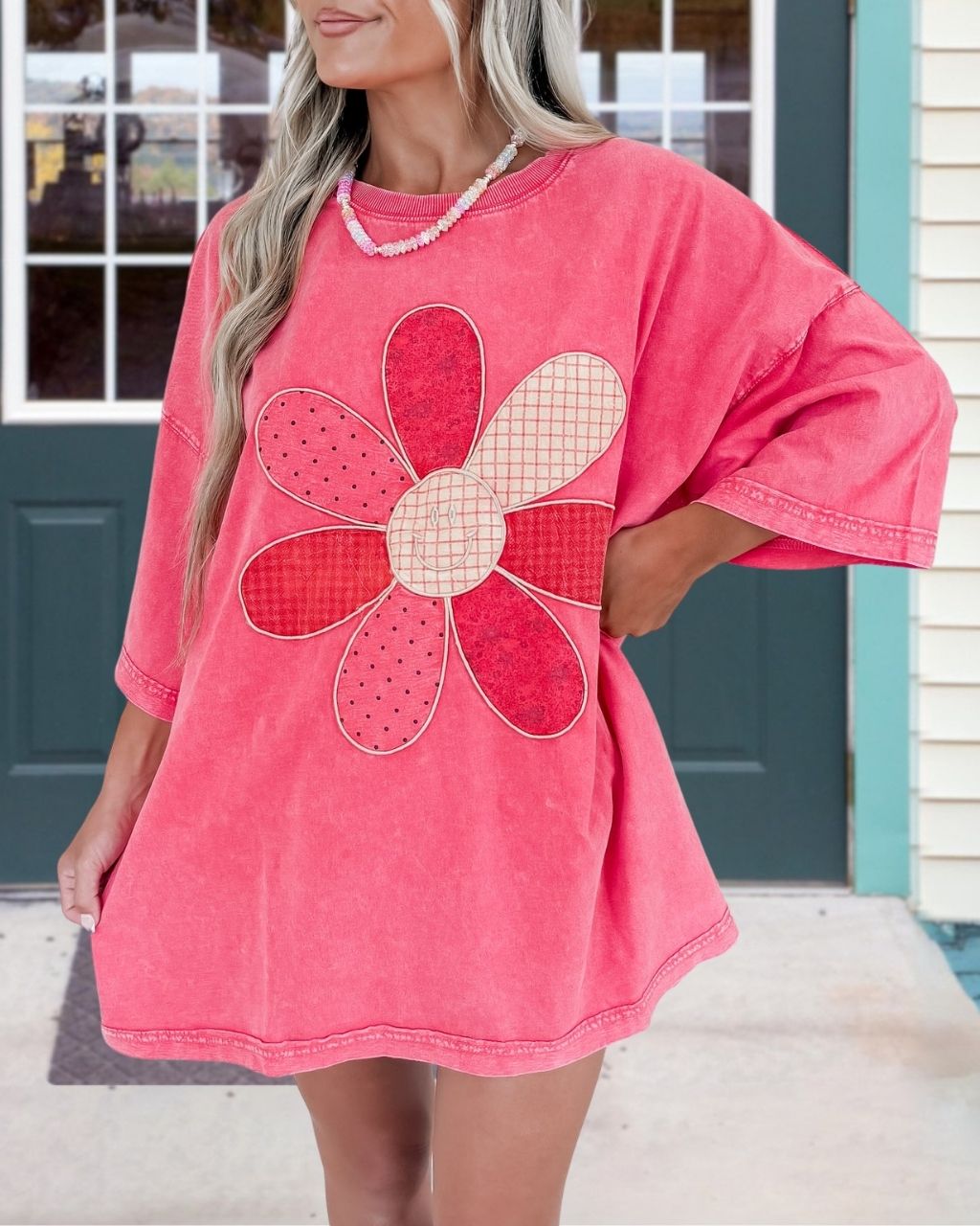 Smiley Floral Embroidered Washed Dress
