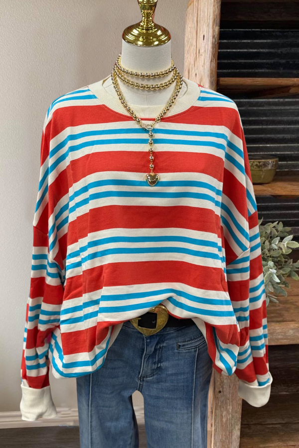 Oversized Striped Crewneck Sweatshirt