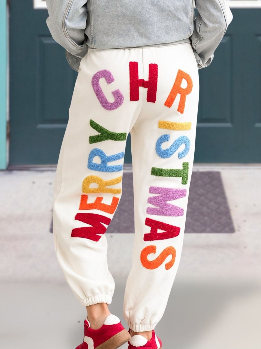 "Merry Christmas" Colorful Letter Print Pants