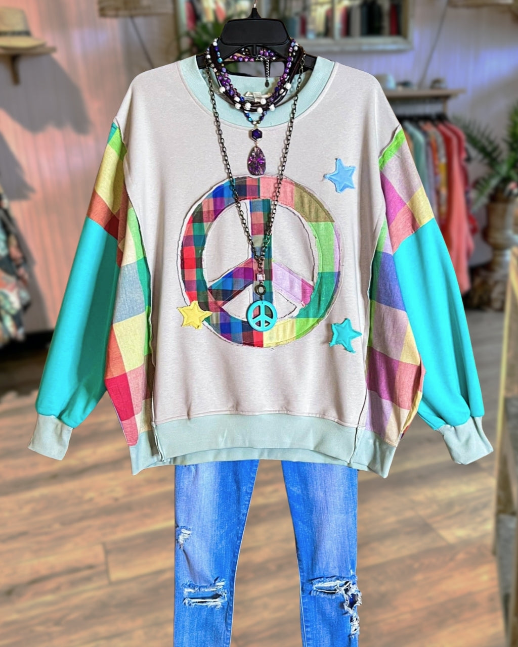 Peace Logo Patchwork Pullover