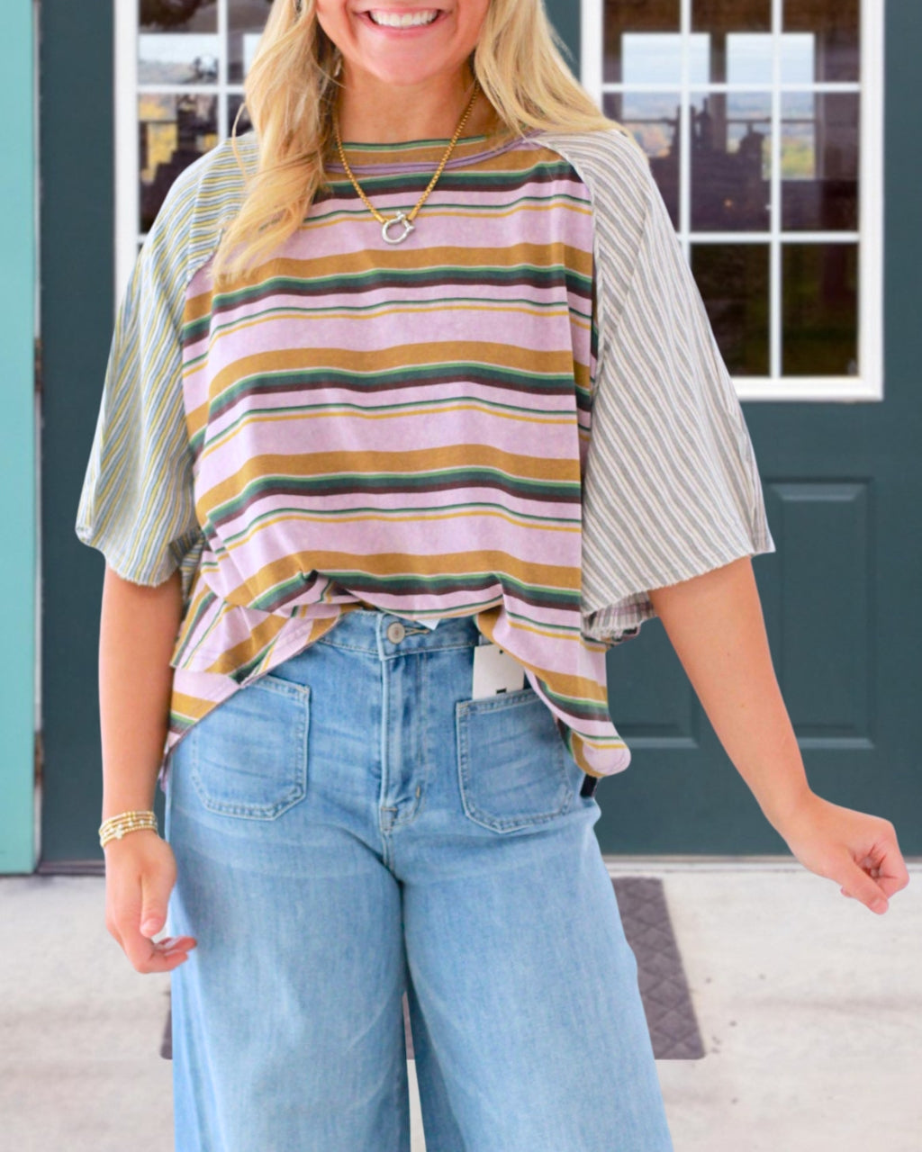 Oversized Striped Colorblock Tee