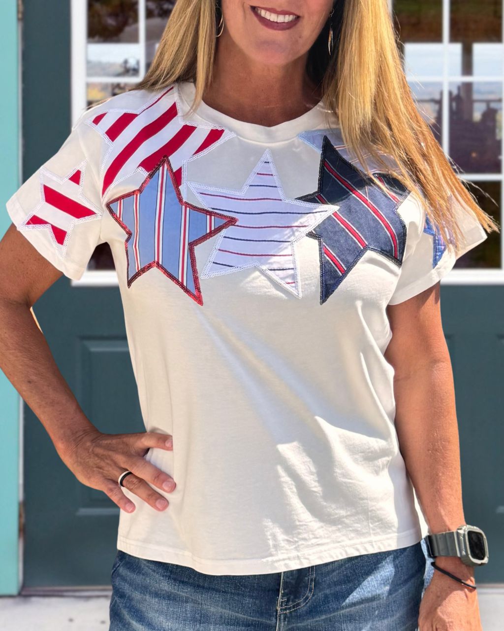 Striped Star Sequins T-Shirt