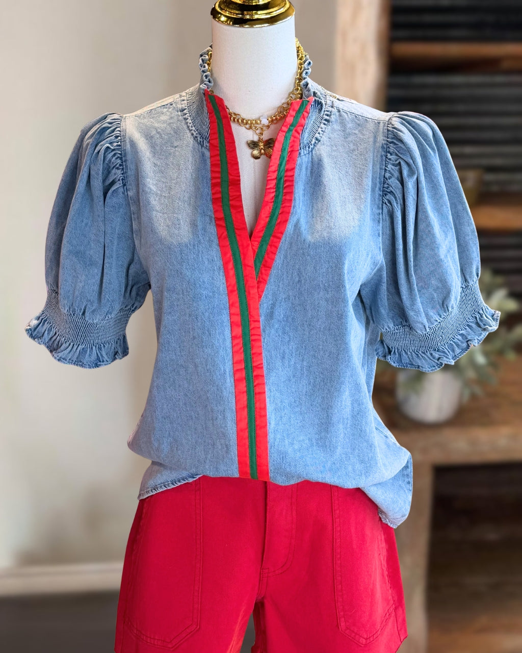 Contrast Patchwork Denim Top