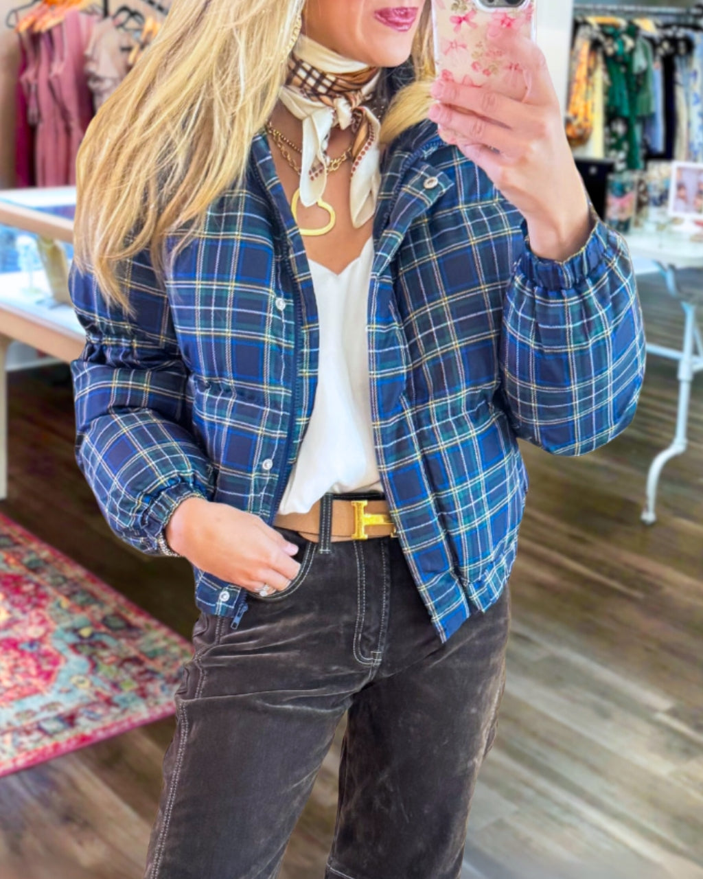Retro Plaid Puffer Jacket