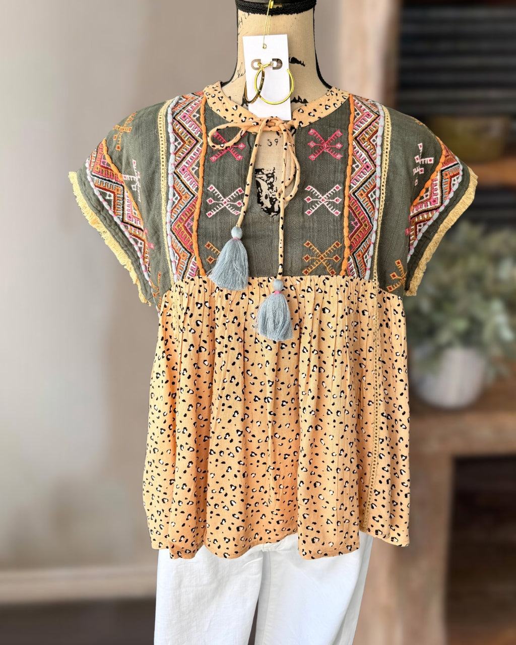 Leopard Patchwork Embroidered Top