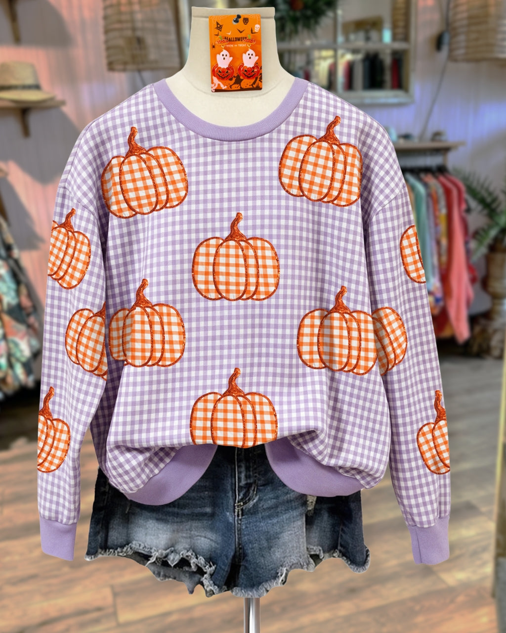 Casual Sequins Plaid Pumpkin Pullover
