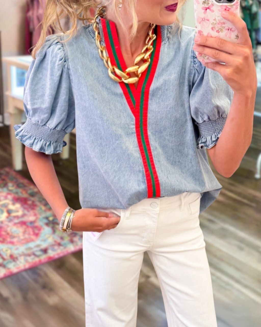 Contrast Patchwork Denim Top
