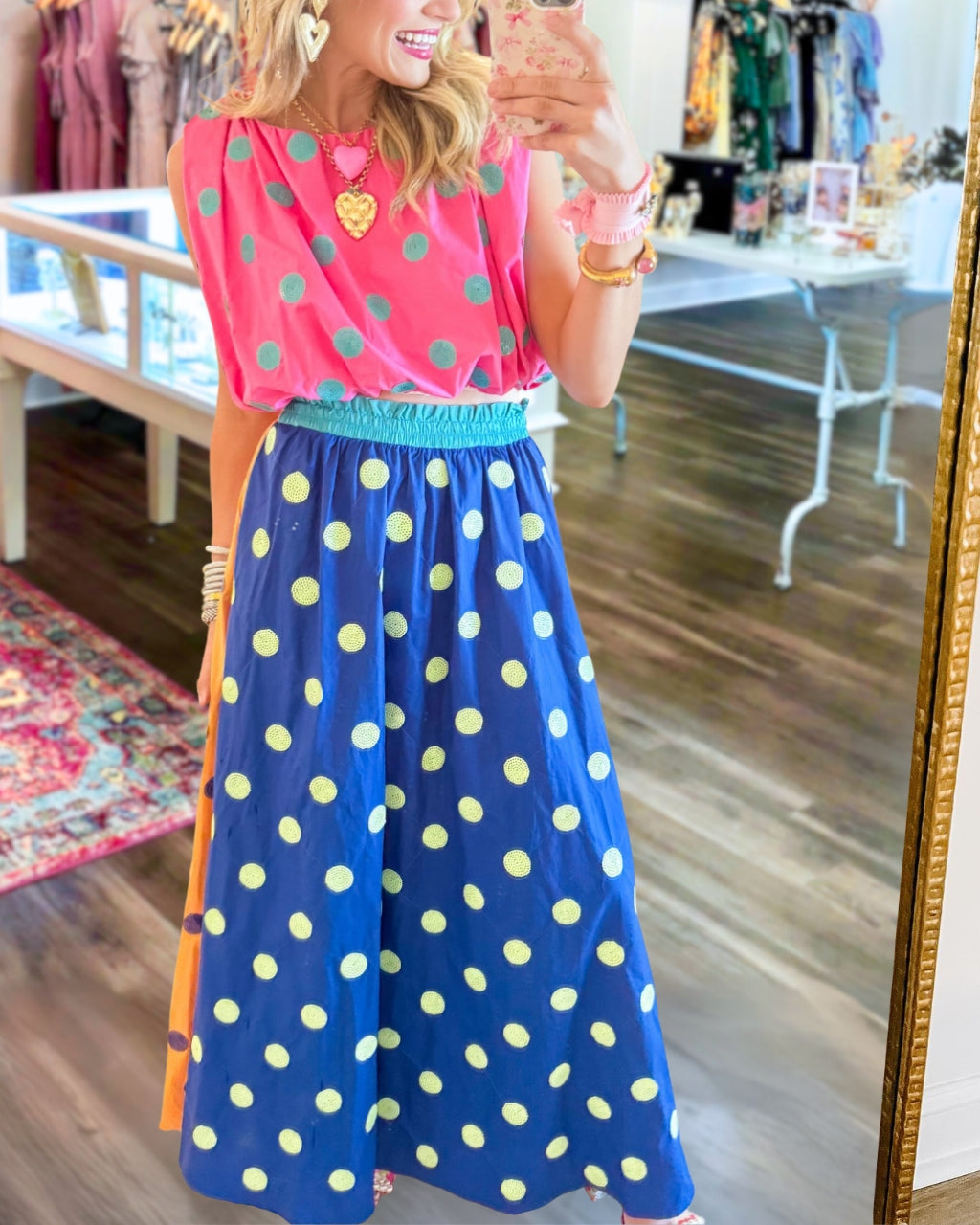 Color-block Polka Dot Poplin Skirt