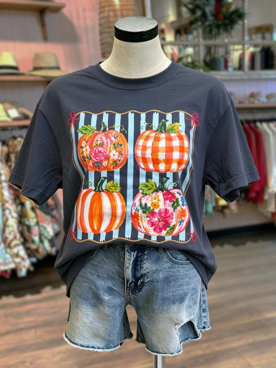 Autumn Pumpkin-Themed Print T-Shirt