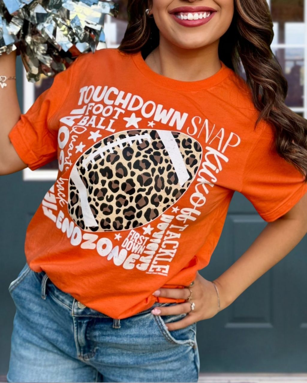 Game Day Leopard Print Football Letter Graphic T-Shirt