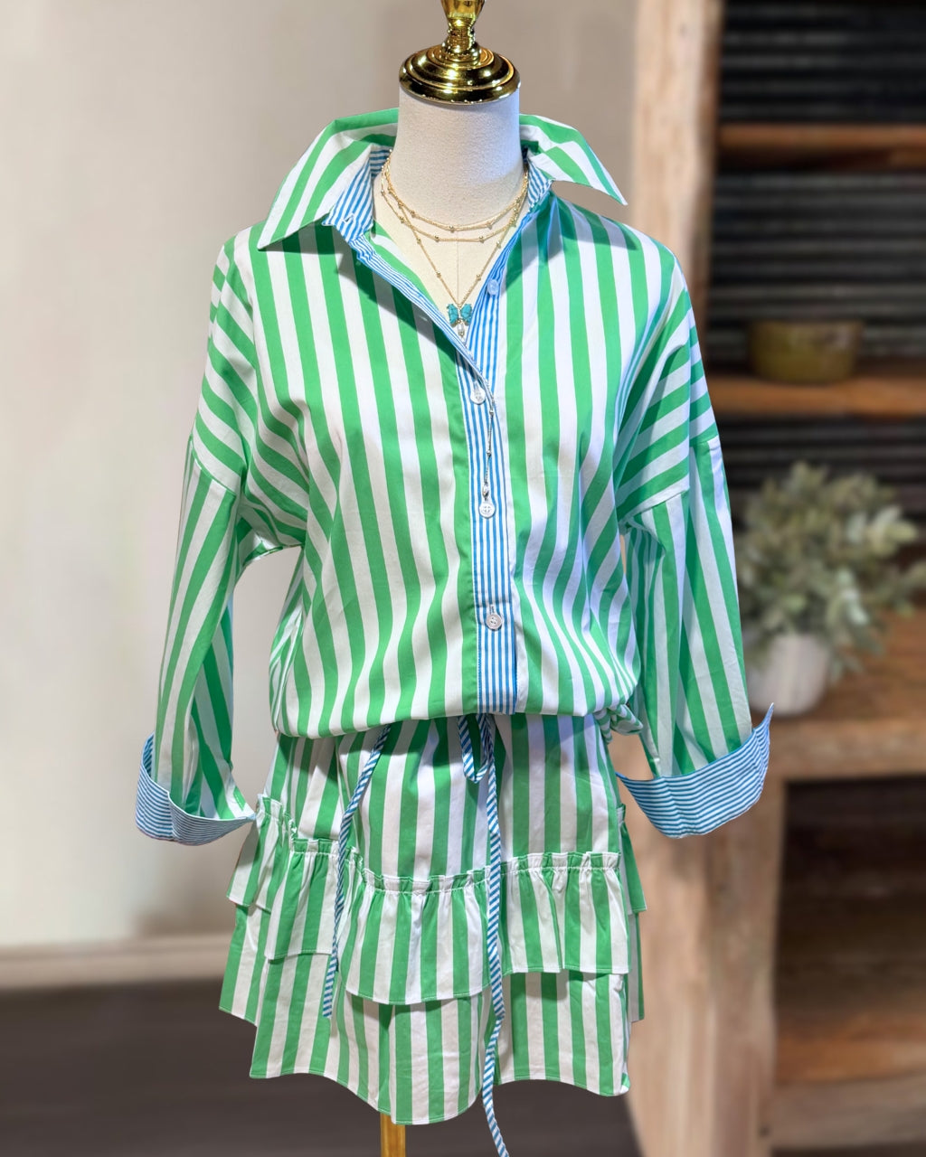 Colorblocked Trim Striped Skirt Set