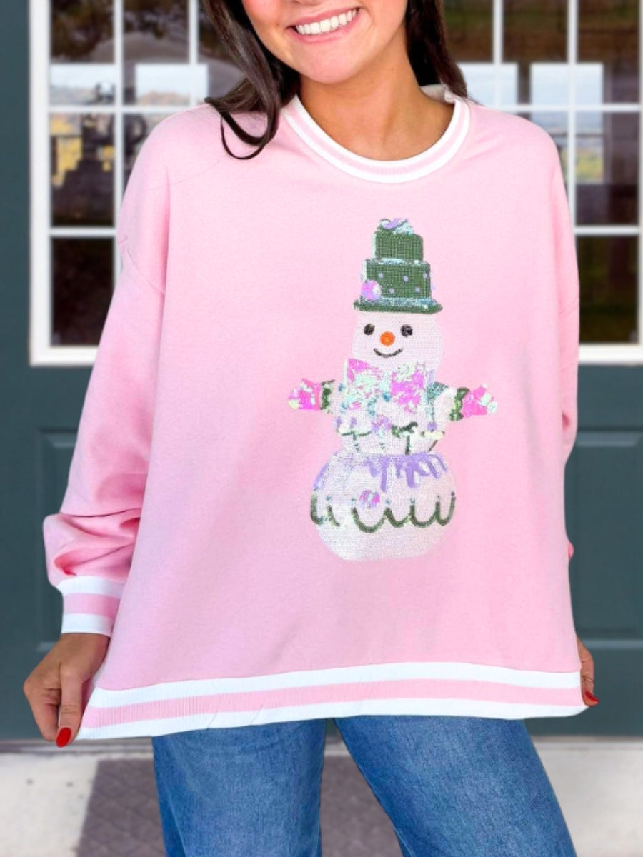 Cute Snowman Sequin Pullover