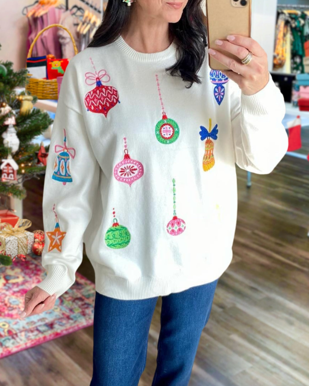 Cute Christmas Ornament Embroidered Sweatshirt