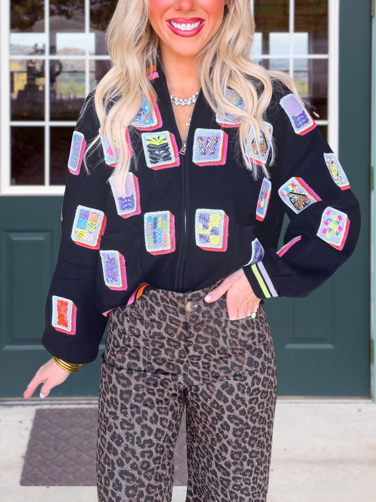 Fun Colorful Mahjong Sequin Jacket