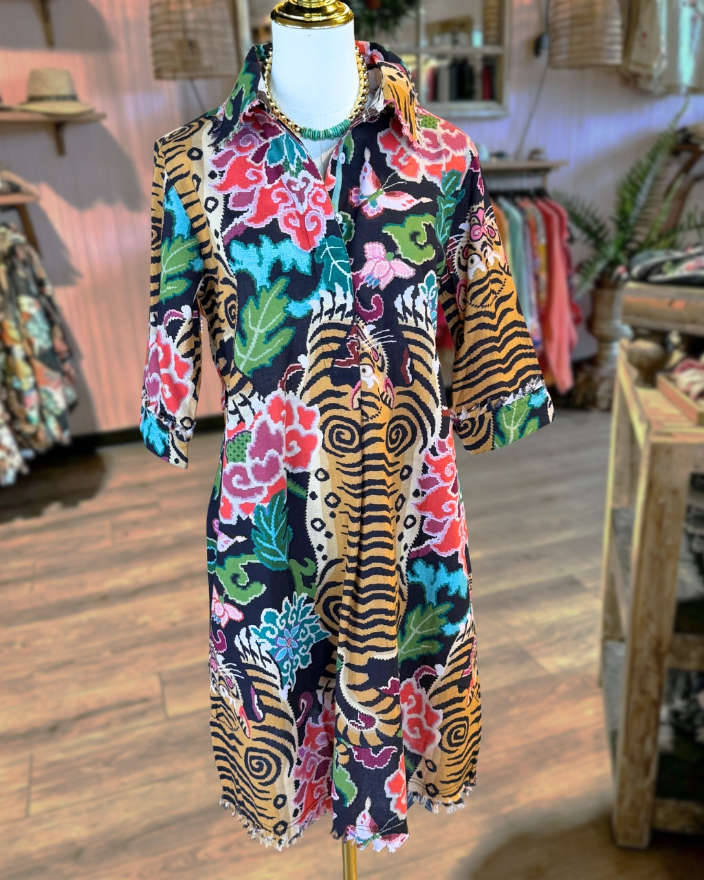 Vintage Floral Tiger Print Dress