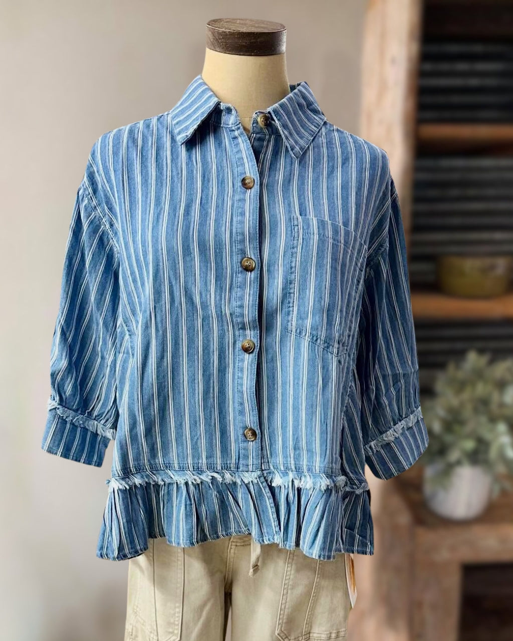 Stylish Striped Denim Shirt