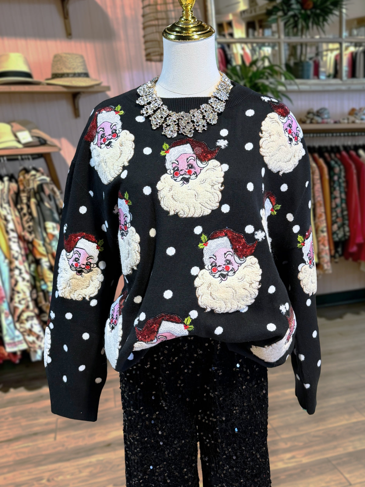 Santa Claus Polka-Dot Sequin Pullover