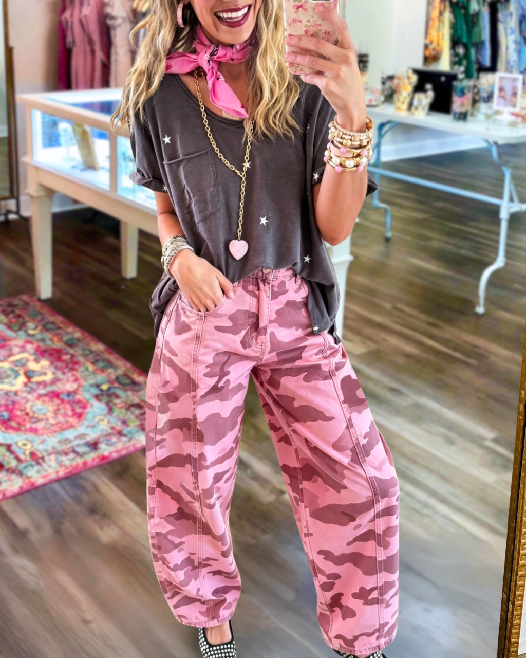Pop Curved Wide Leg Camo Pants