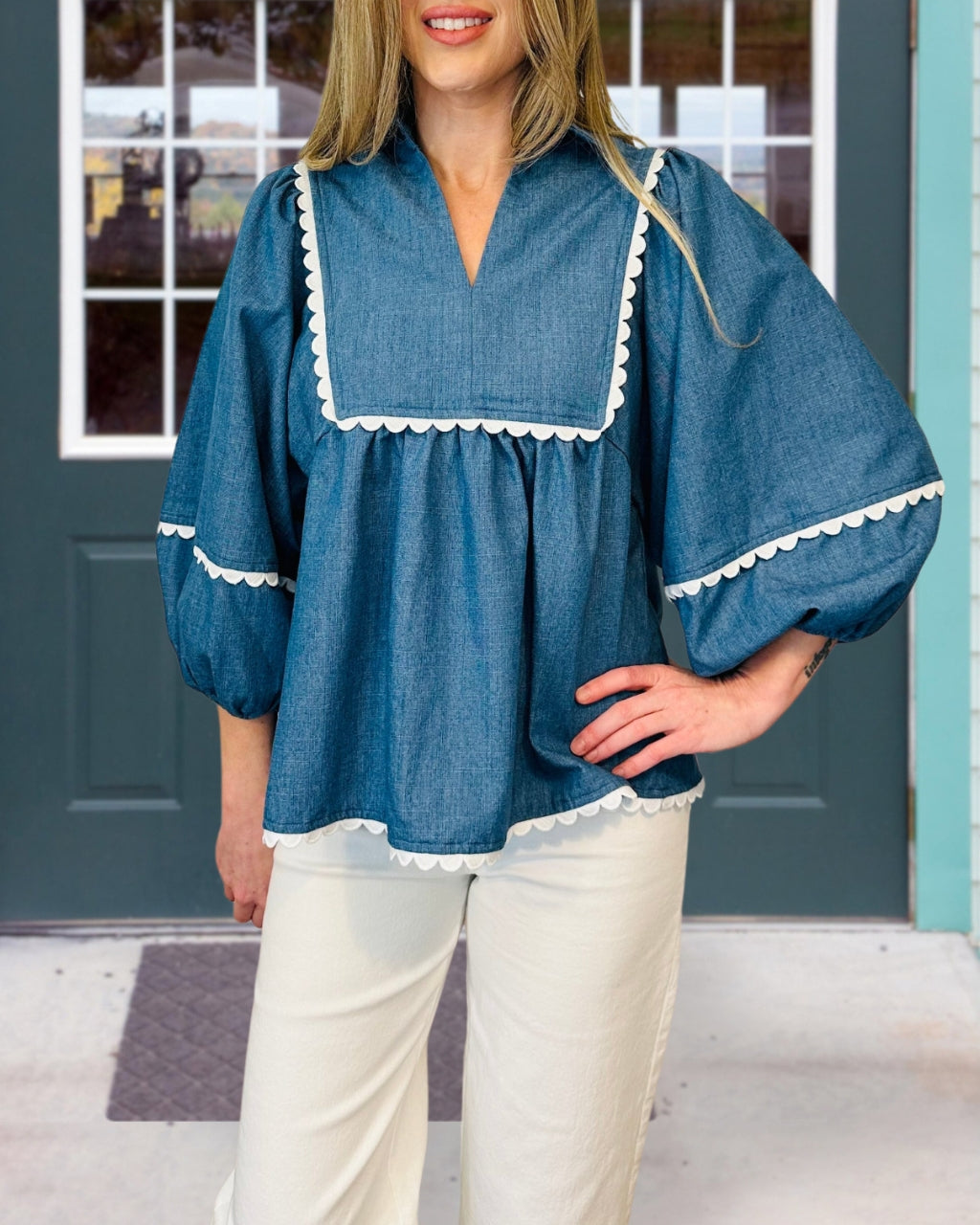 Tencel Denim Puff Sleeve Top