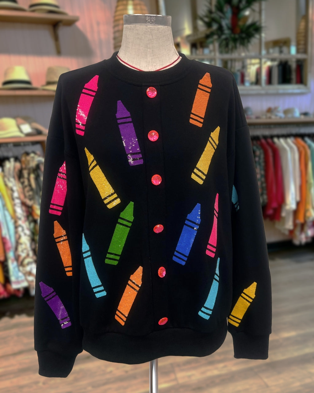 Teacher Approved Crayon Sequin Cardigan