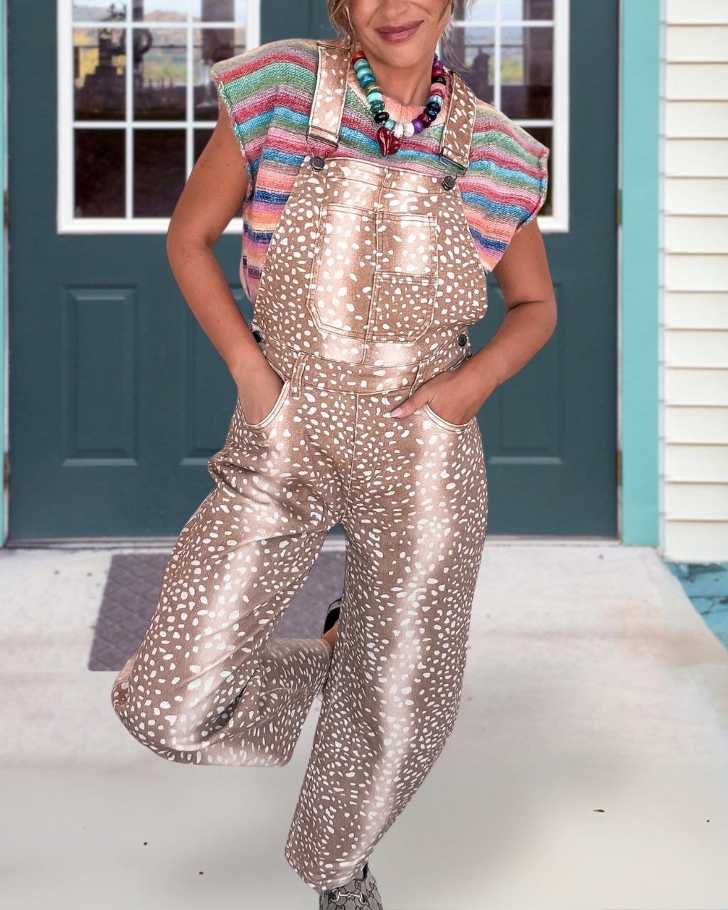 Easy Fit Fawn Print Denim Overalls