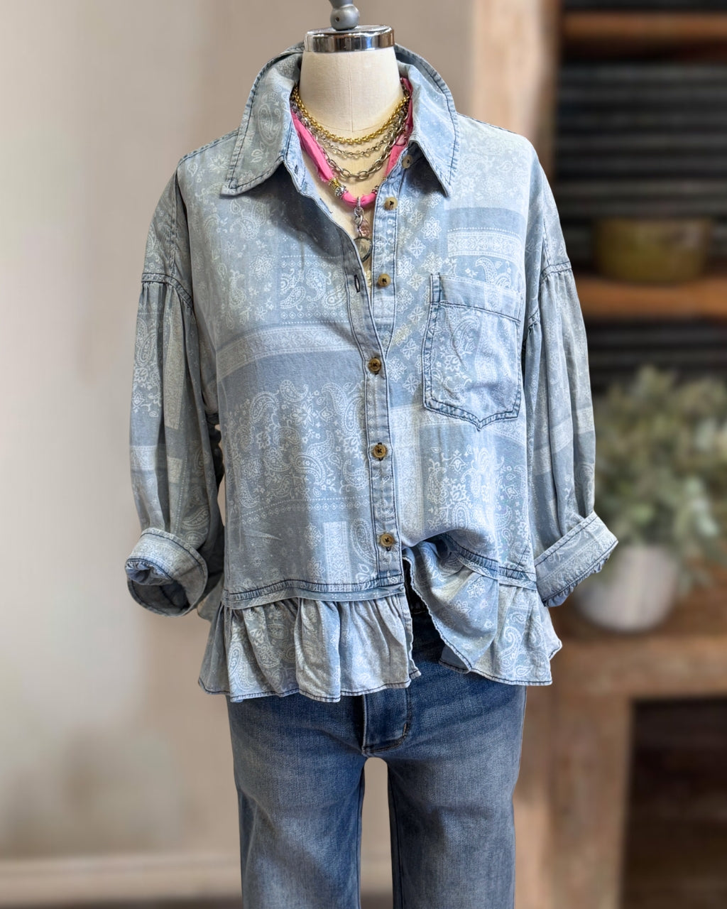 Paisley Pattern Denim Shirt