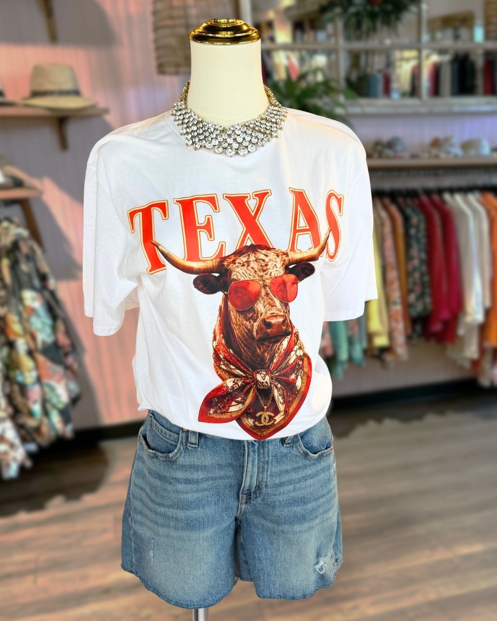 Game Day Texas Bull Horn Print T-shirt
