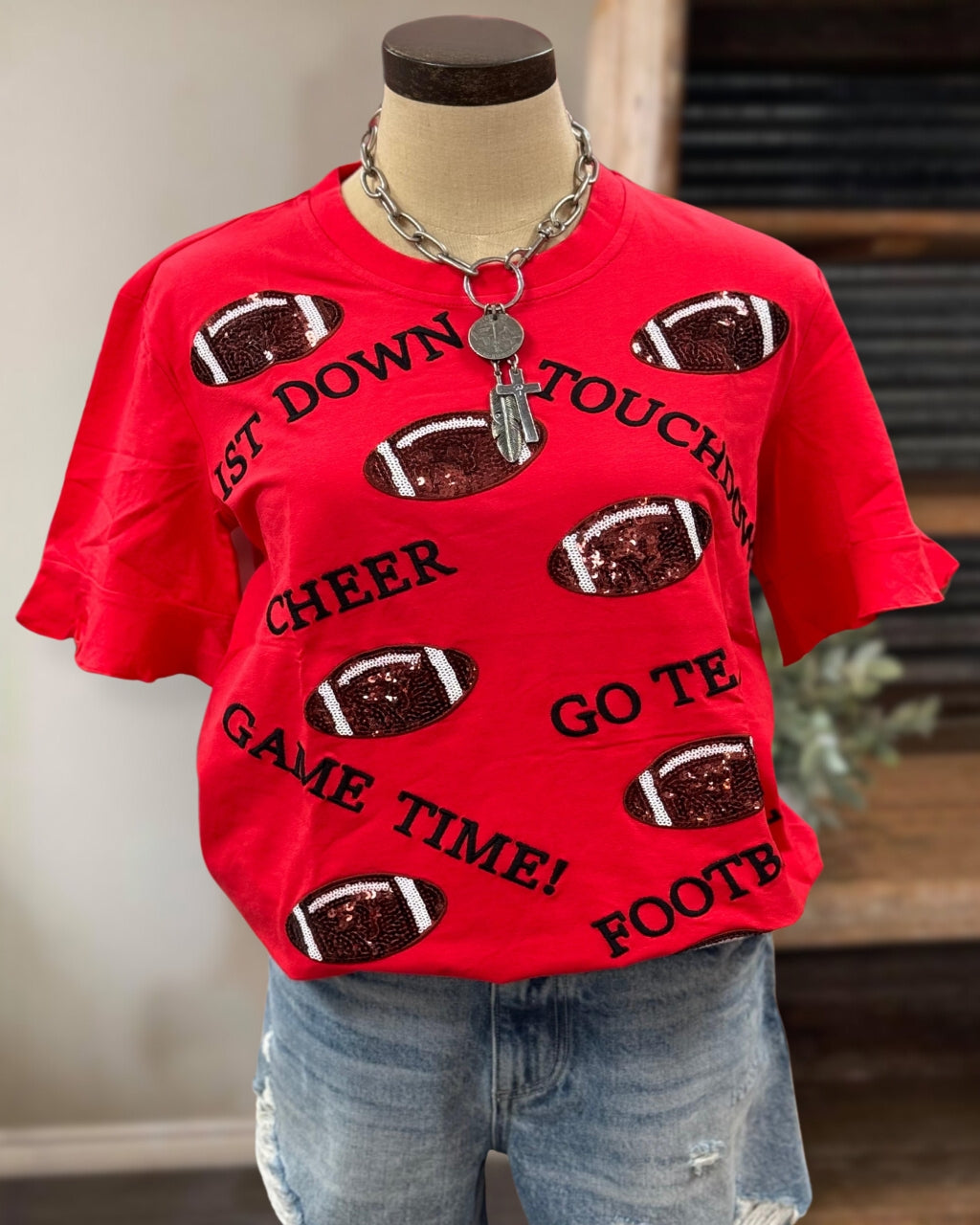 Sequined Football Cheer Up Tee