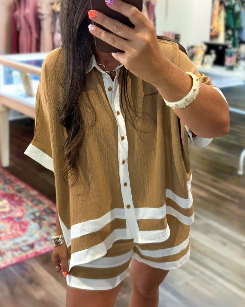 Breezy Color-Blocked Trim Shorts Set