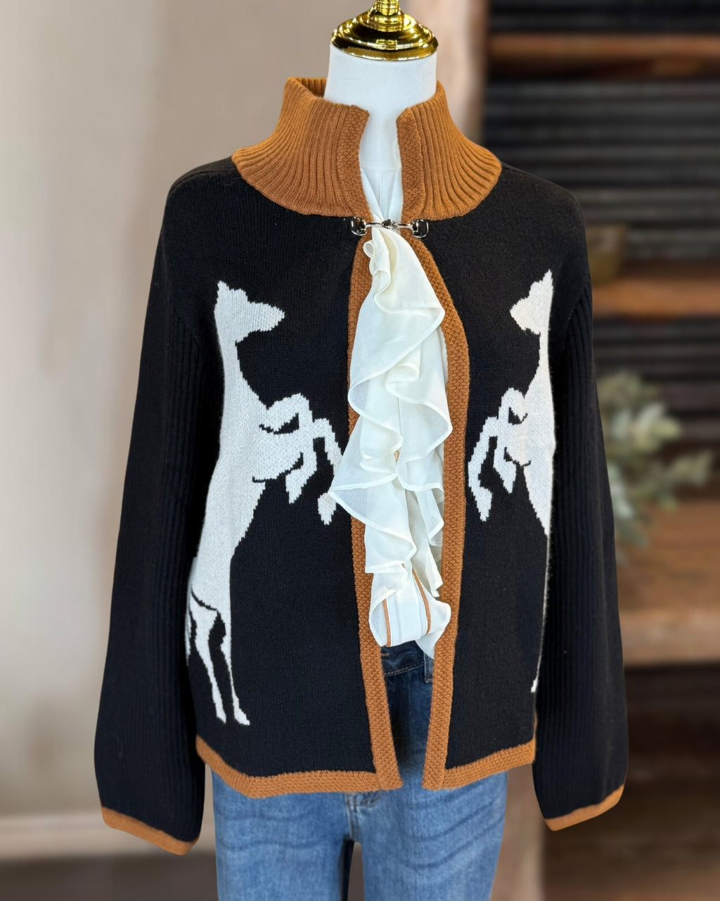 Trendy Horse Embroidery Knit Cardigan