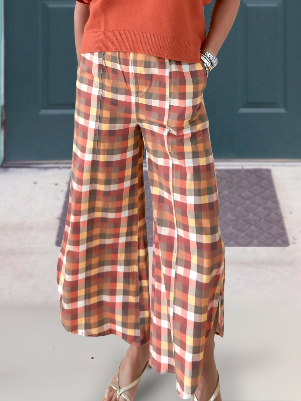 Tulip-Patterned Plaid Pants