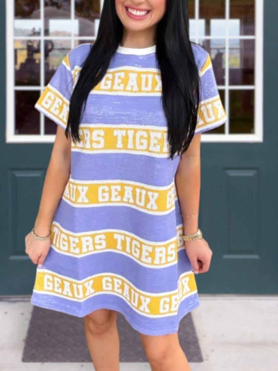 GEAUX Gameday Sequin Stripe Dress
