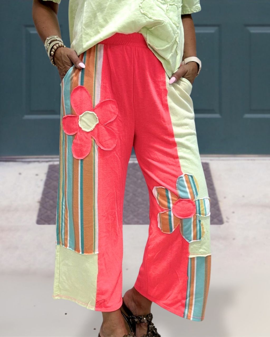 Floral Patch Color-blocked Pants