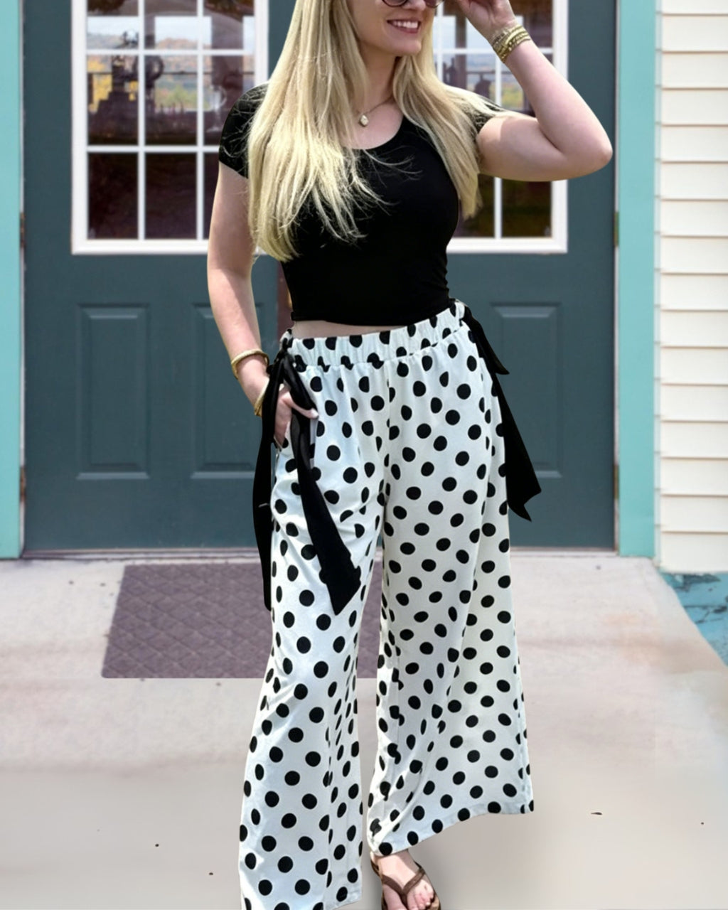 Unique Lace-up Detailing Polka-dot Pants