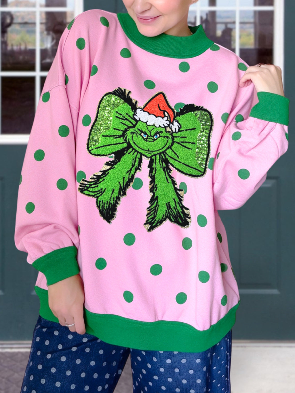 Grinch Bow Sequined Pullover