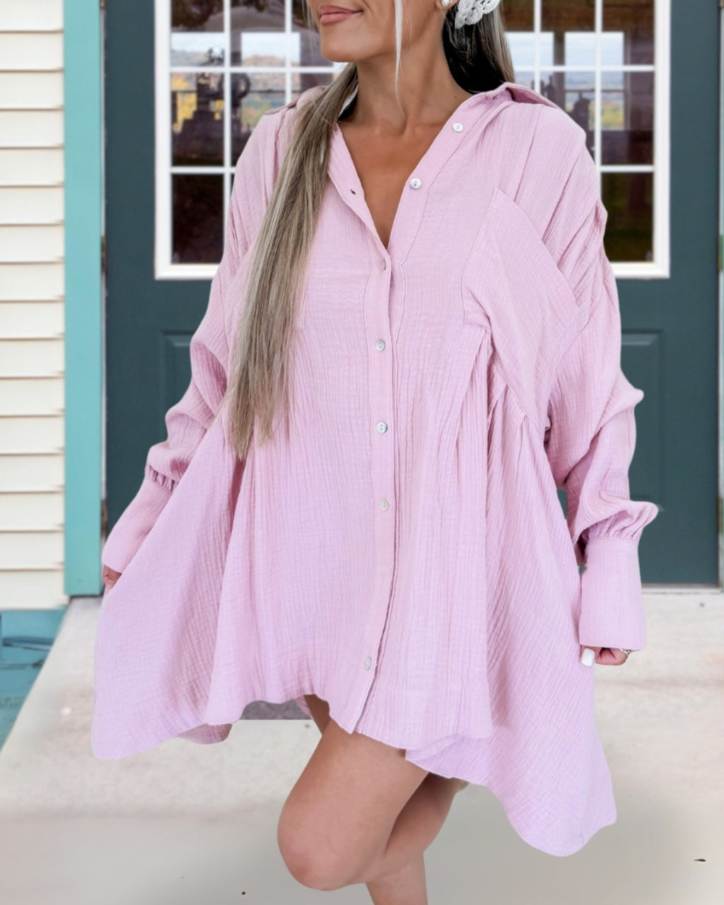 Simple Pleated Shirt Dress