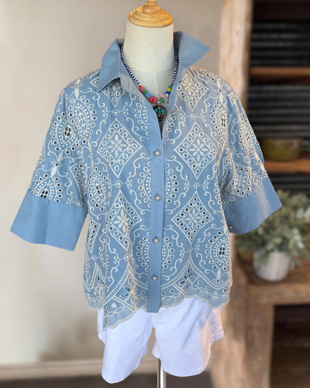 Retro Openwork Embroidered Shirt
