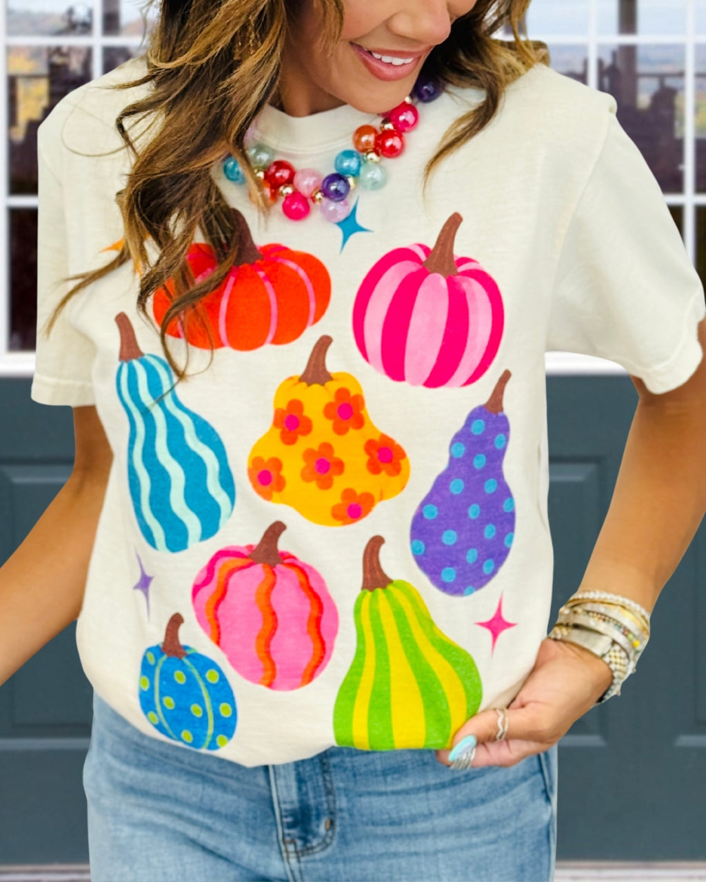 Colorful Pumpkin Print Halloween T-Shirt