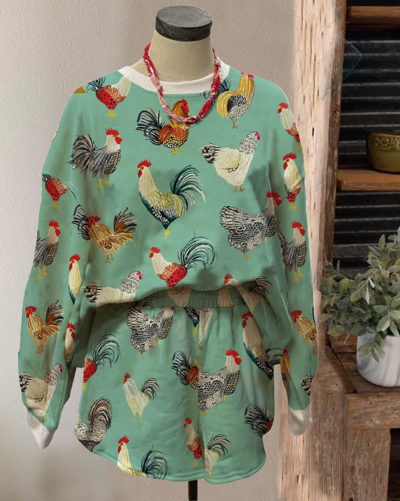 Scattered Rooster Shorts Set