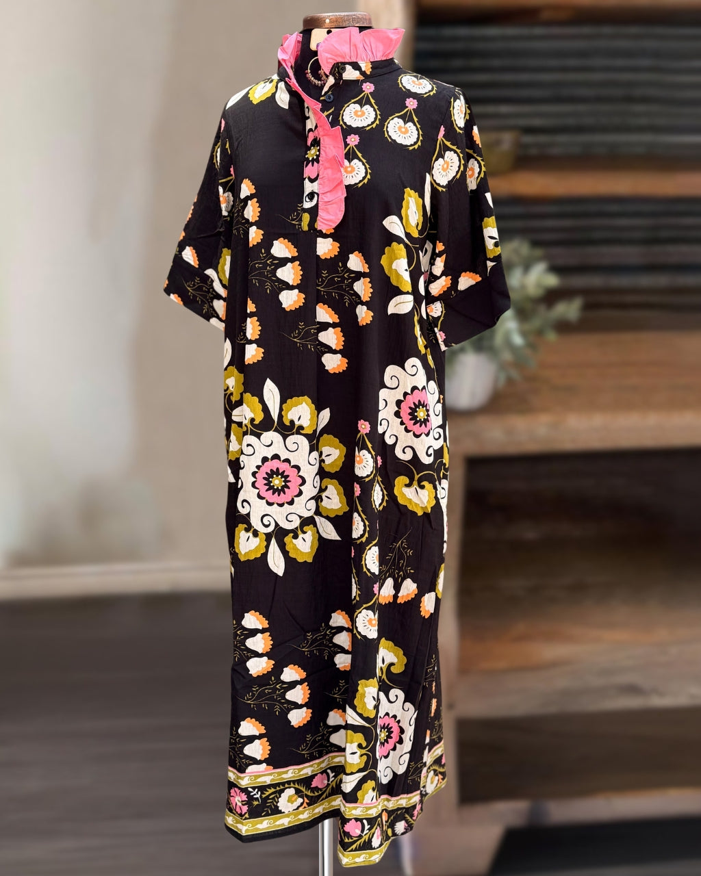 Boho Floral Ruffled Satin Dress