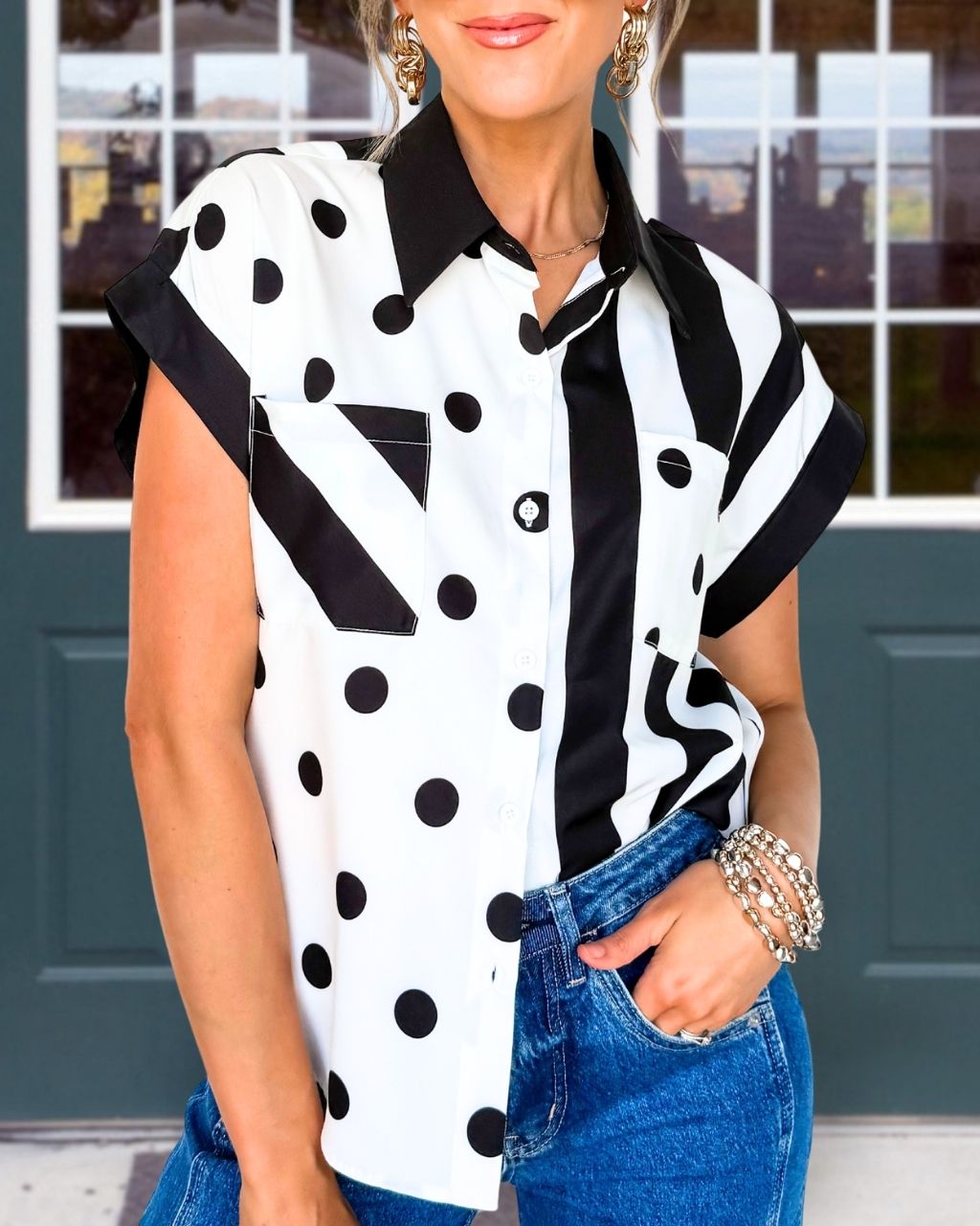 Unique Debbie Polka Dot Satin Shirt