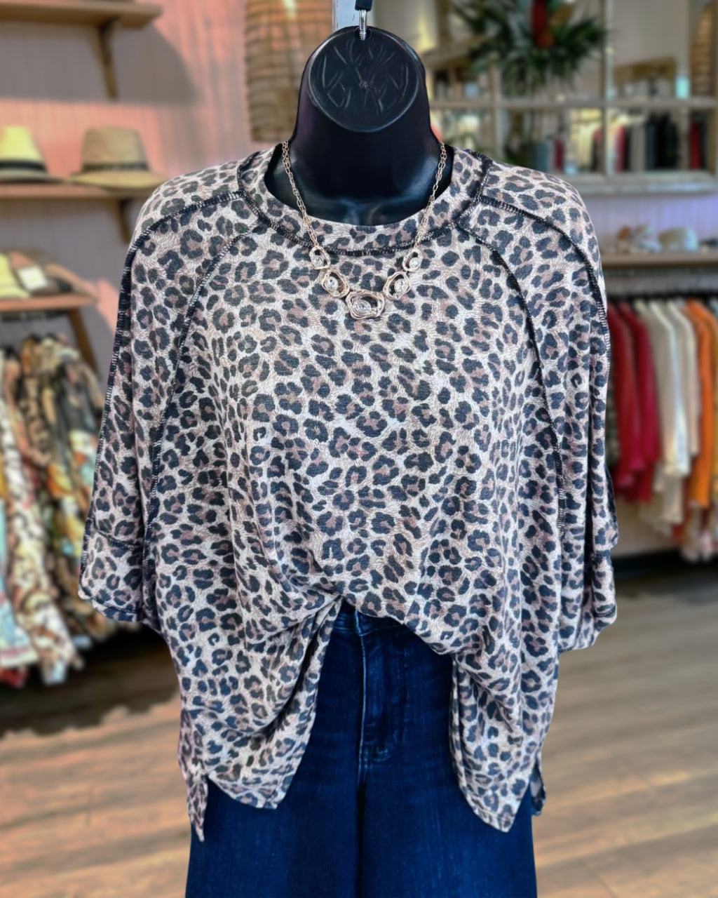 Reverse Stitching Leopard Top
