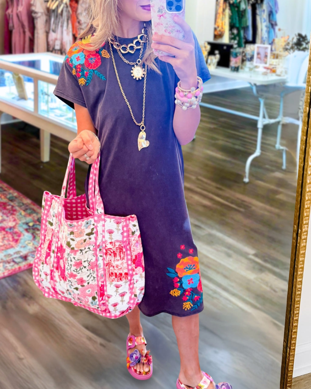 Floral Embroidered T-Shirt Dress