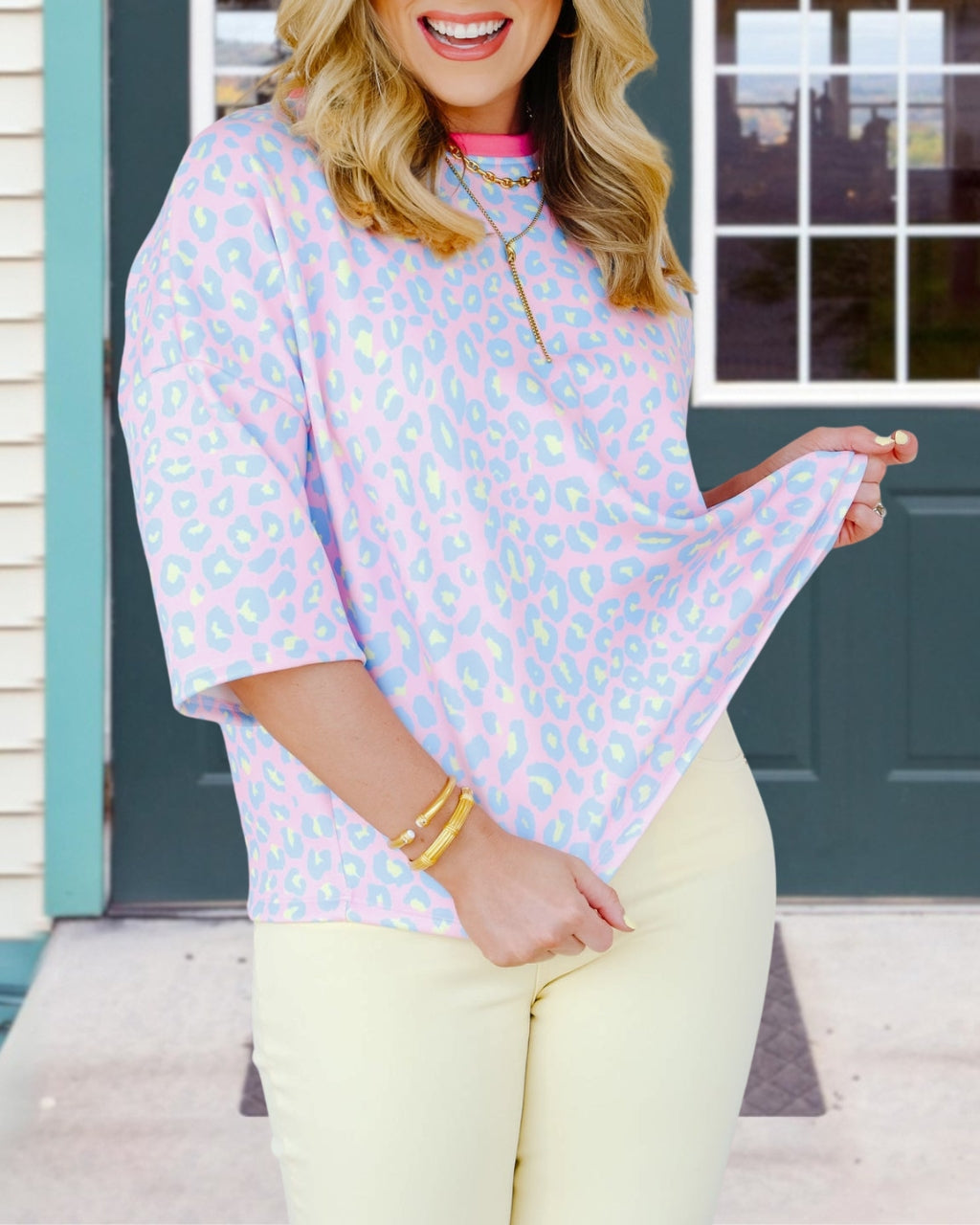 Macaron Leopard Crewneck Top